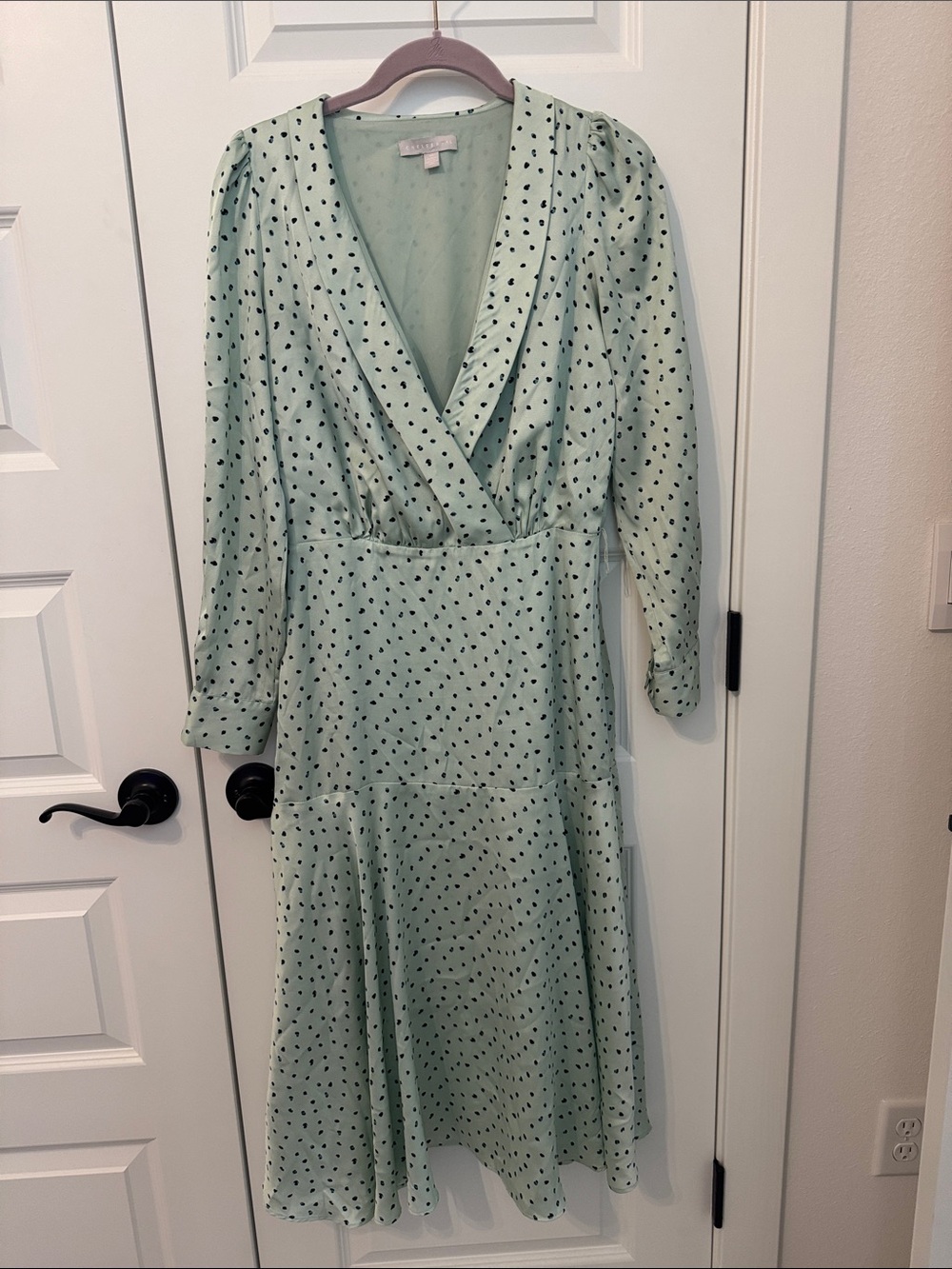 Chelsea28 Mint Green Polka Dot Wrap-Style Midi Dress